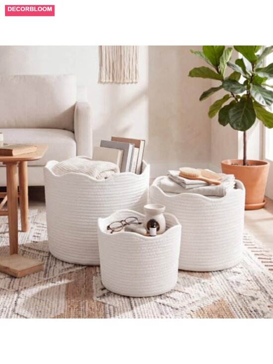 Other - Cotton Rope Woven Storage Basket Set of 3 Scallop Edge Boho Nursery Organizer